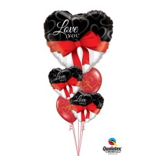 Bouquet 332 Love You Red Ribbon Qualatex #21656 21647-2 40862-2